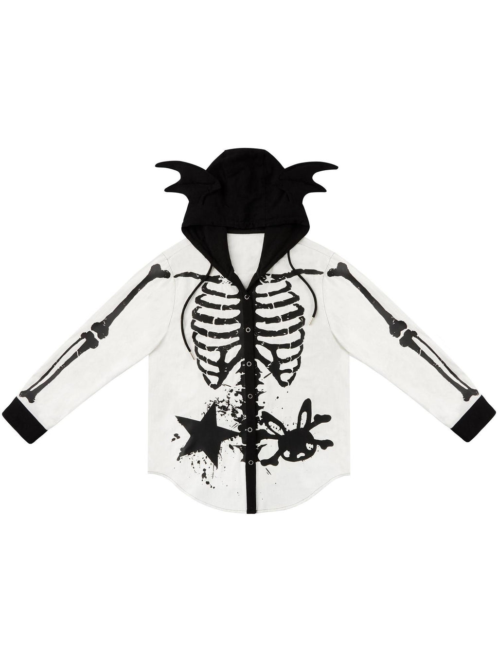 CFIERCE Skull Print 100% Cotton Loose Fit Dark Gothic Unisex Hooded Long Sleeve Shirt
