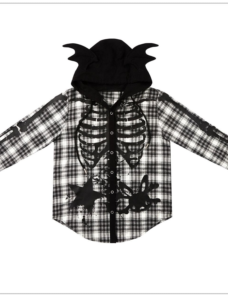 CFIERCE Skull Print 100% Cotton Loose Fit Dark Gothic Unisex Hooded Long Sleeve Shirt