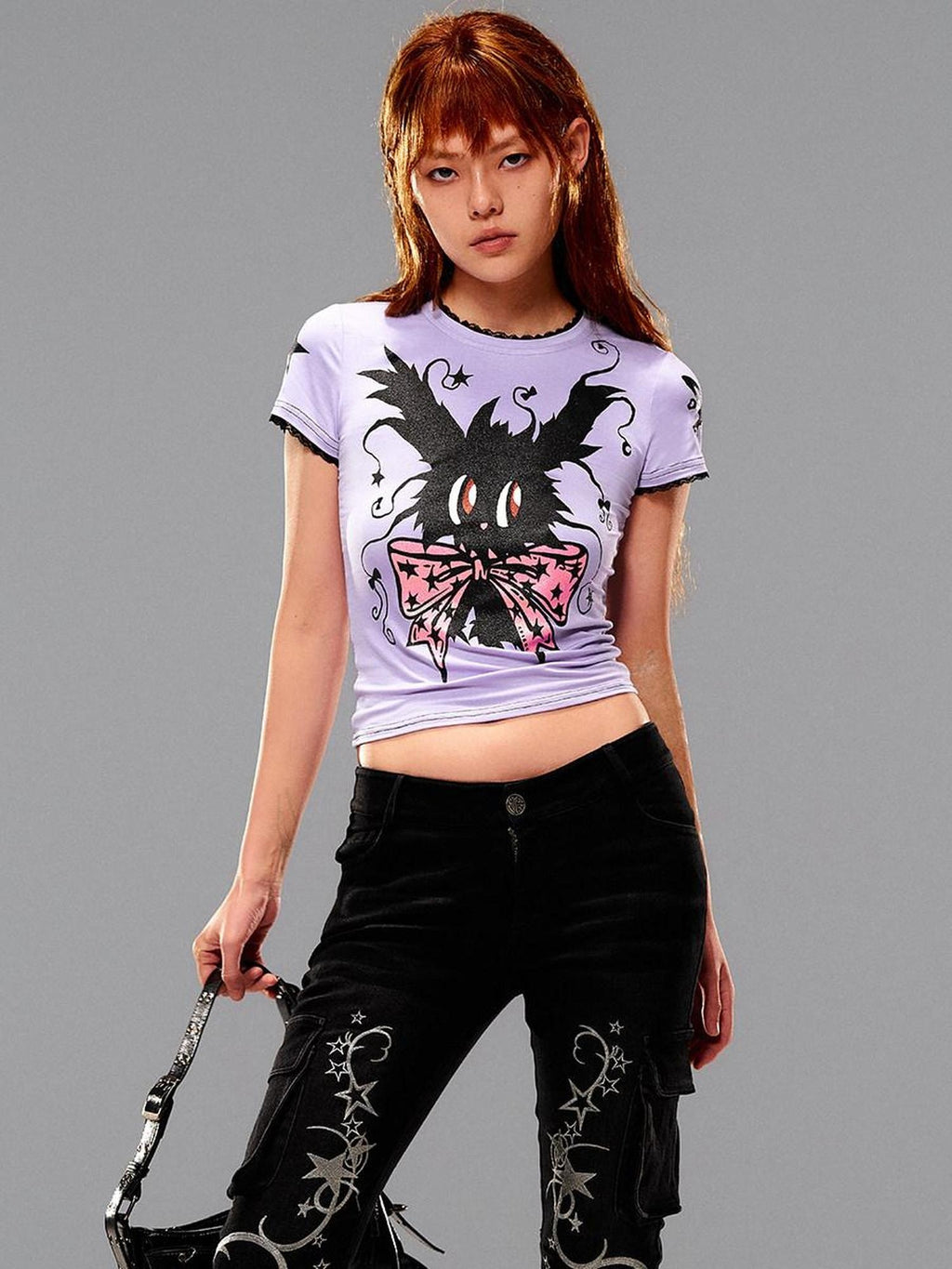 CFIERCE Slim Casual Linen Cropped Printed Butterfly Bow Animal Print Women Pullover
