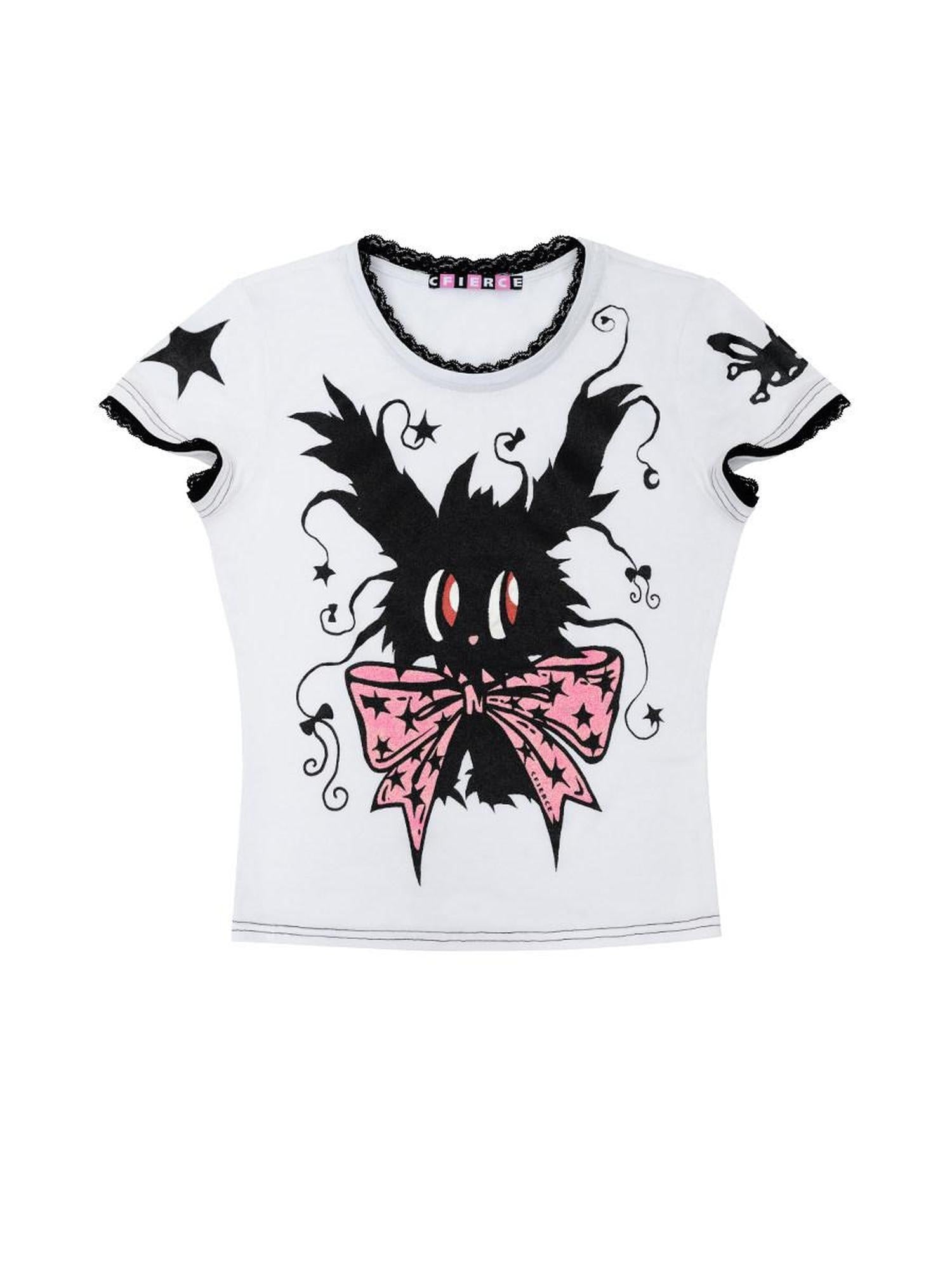 CFIERCE Slim Casual Linen Cropped Printed Butterfly Bow Animal Print Women Pullover