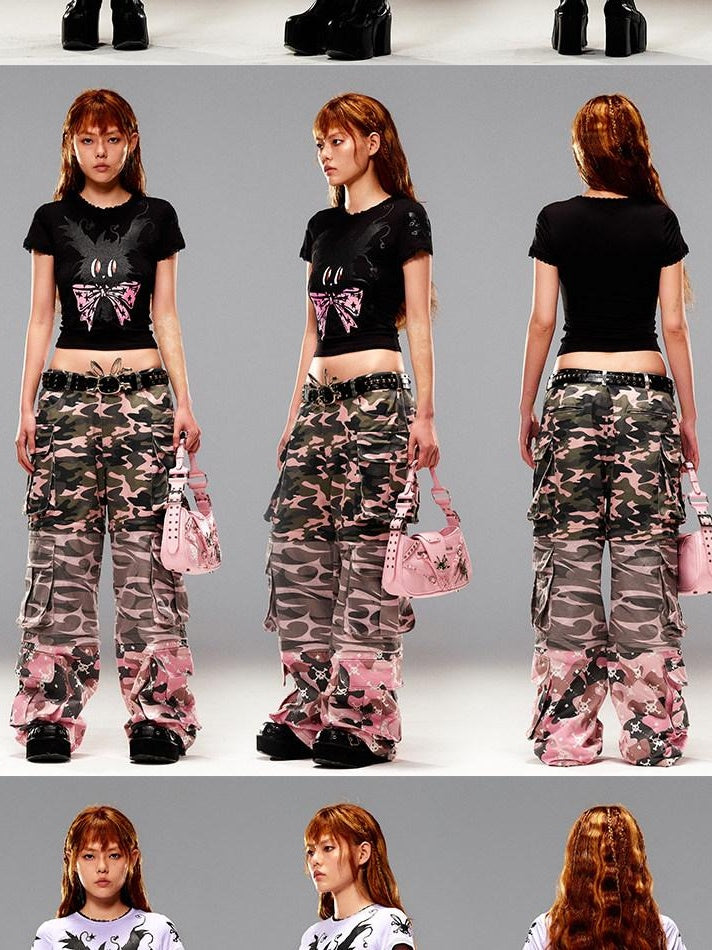 CFIERCE Slim Casual Linen Cropped Printed Butterfly Bow Animal Print Women Pullover