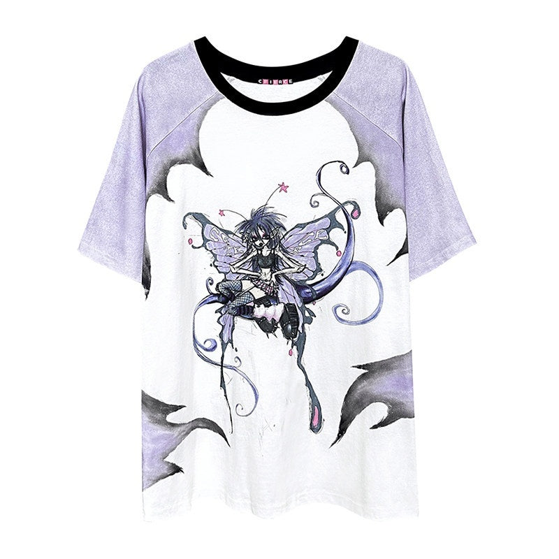 CFIERCE_Soft_100%_Cotton_Loose_Fit_Commuter_Printed_Unisex_Cartoon_Grey_Purple_T_Shirt_MISSTT