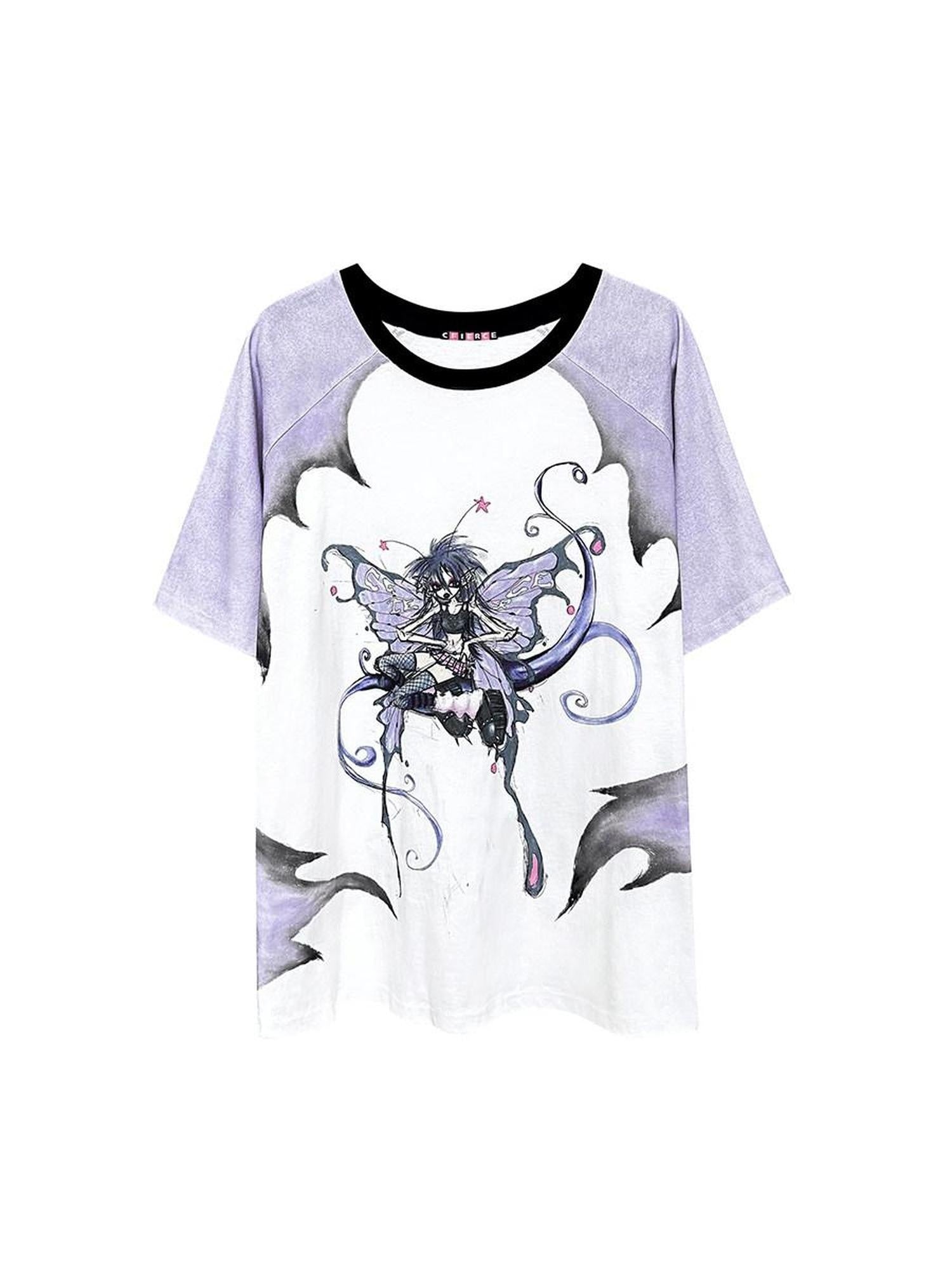 CFIERCE Soft 100% Cotton Loose Fit Commuter Printed Unisex Cartoon Grey Purple T Shirt