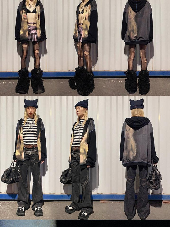 CFIERCE Soft 100% Cotton Oversized Fit Mid Length Casual Gray Open Front Cardigan