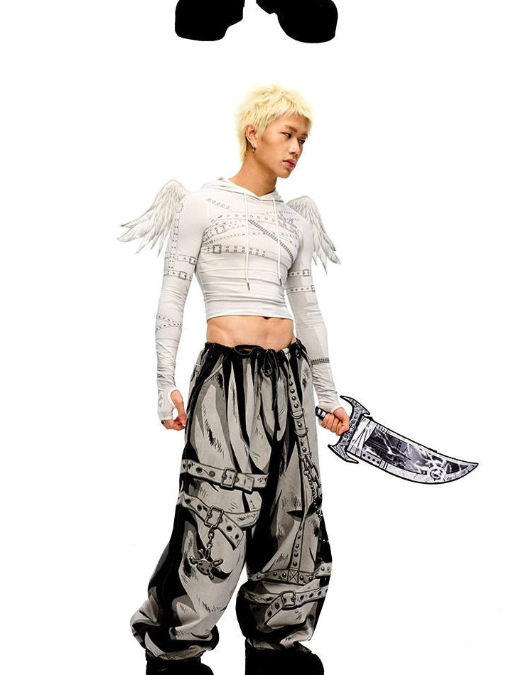 CFIERCE Soft 100% Cotton Printed Wide Leg Casual Natural Waist Youth Unisex Pants