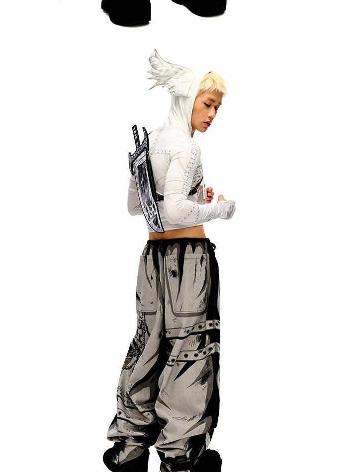CFIERCE Soft 100% Cotton Printed Wide Leg Casual Natural Waist Youth Unisex Pants