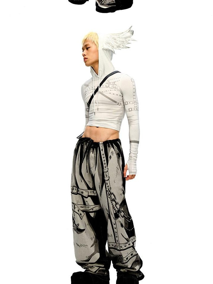 CFIERCE Soft 100% Cotton Printed Wide Leg Casual Natural Waist Youth Unisex Pants