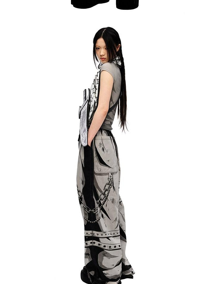 CFIERCE Soft 100% Cotton Printed Wide Leg Casual Natural Waist Youth Unisex Pants