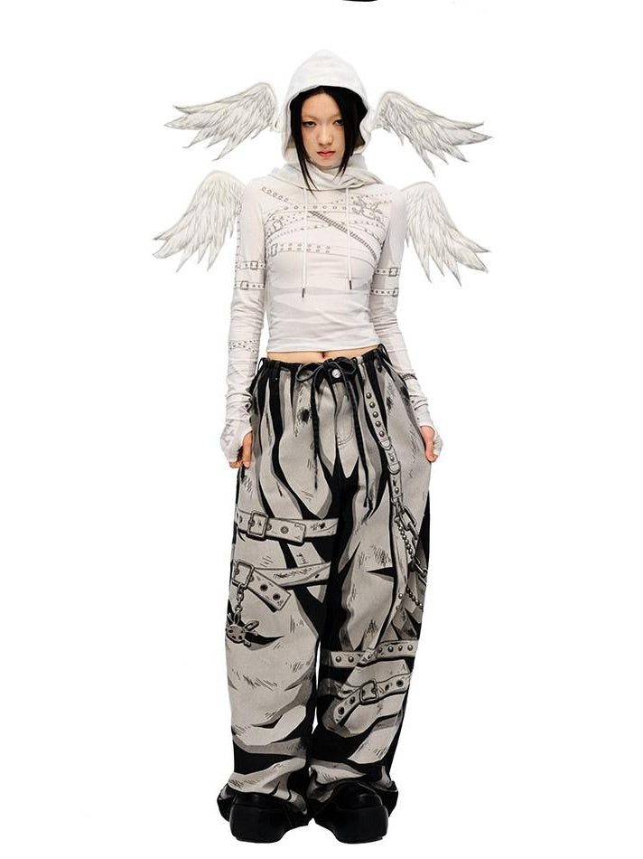 CFIERCE Soft 100% Cotton Printed Wide Leg Casual Natural Waist Youth Unisex Pants