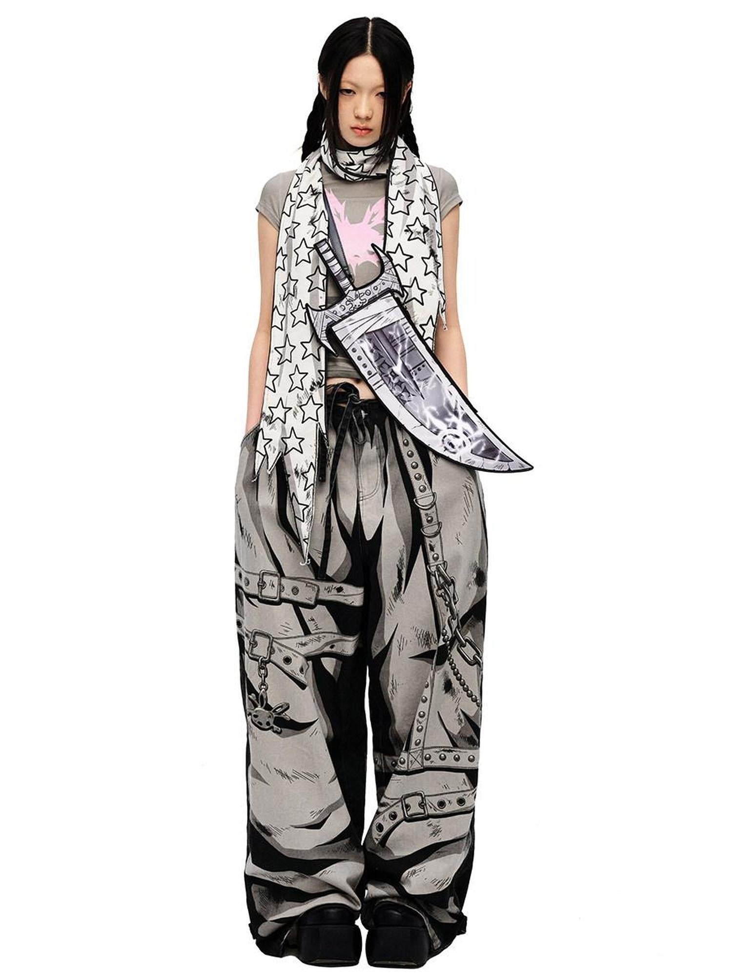 CFIERCE Soft 100% Cotton Printed Wide Leg Casual Natural Waist Youth Unisex Pants