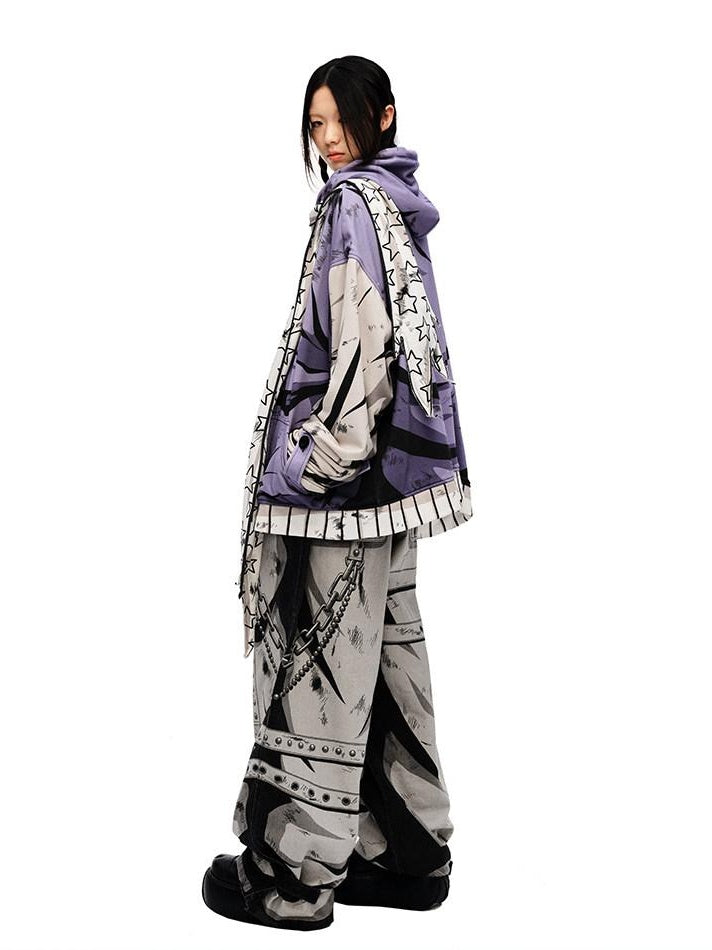 CFIERCE Soft 100% Cotton Printed Wide Leg Casual Natural Waist Youth Unisex Pants