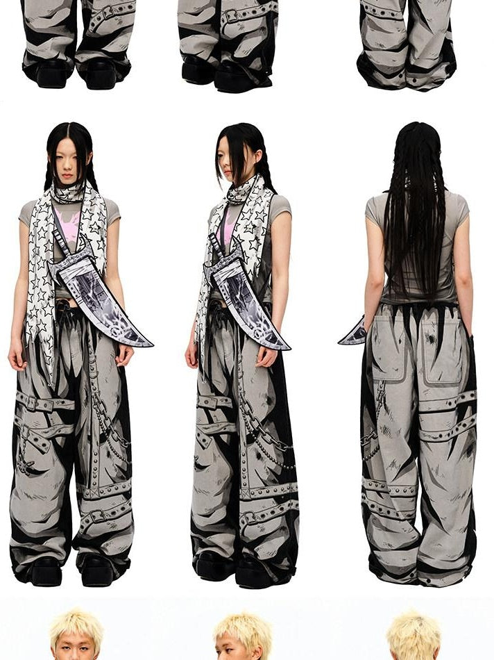 CFIERCE Soft 100% Cotton Printed Wide Leg Casual Natural Waist Youth Unisex Pants