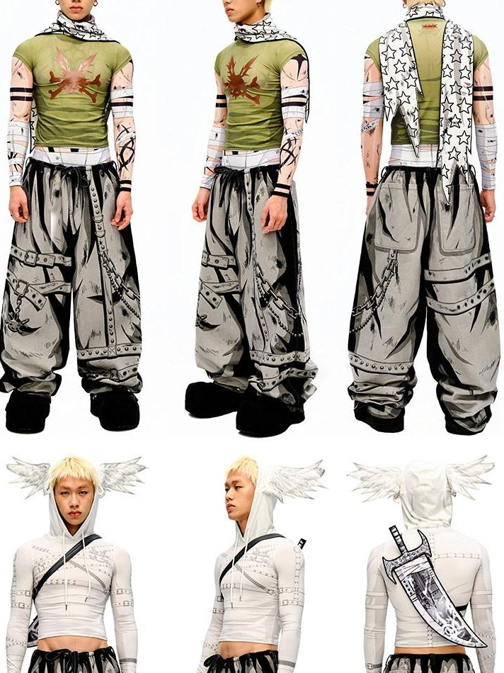 CFIERCE Soft 100% Cotton Printed Wide Leg Casual Natural Waist Youth Unisex Pants