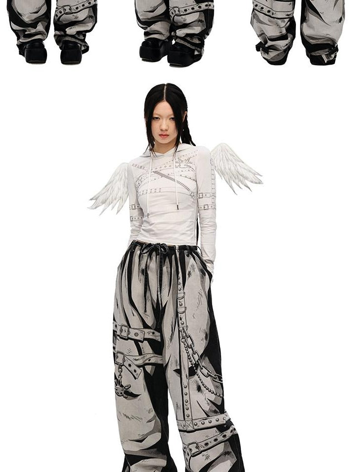 CFIERCE Soft 100% Cotton Printed Wide Leg Casual Natural Waist Youth Unisex Pants