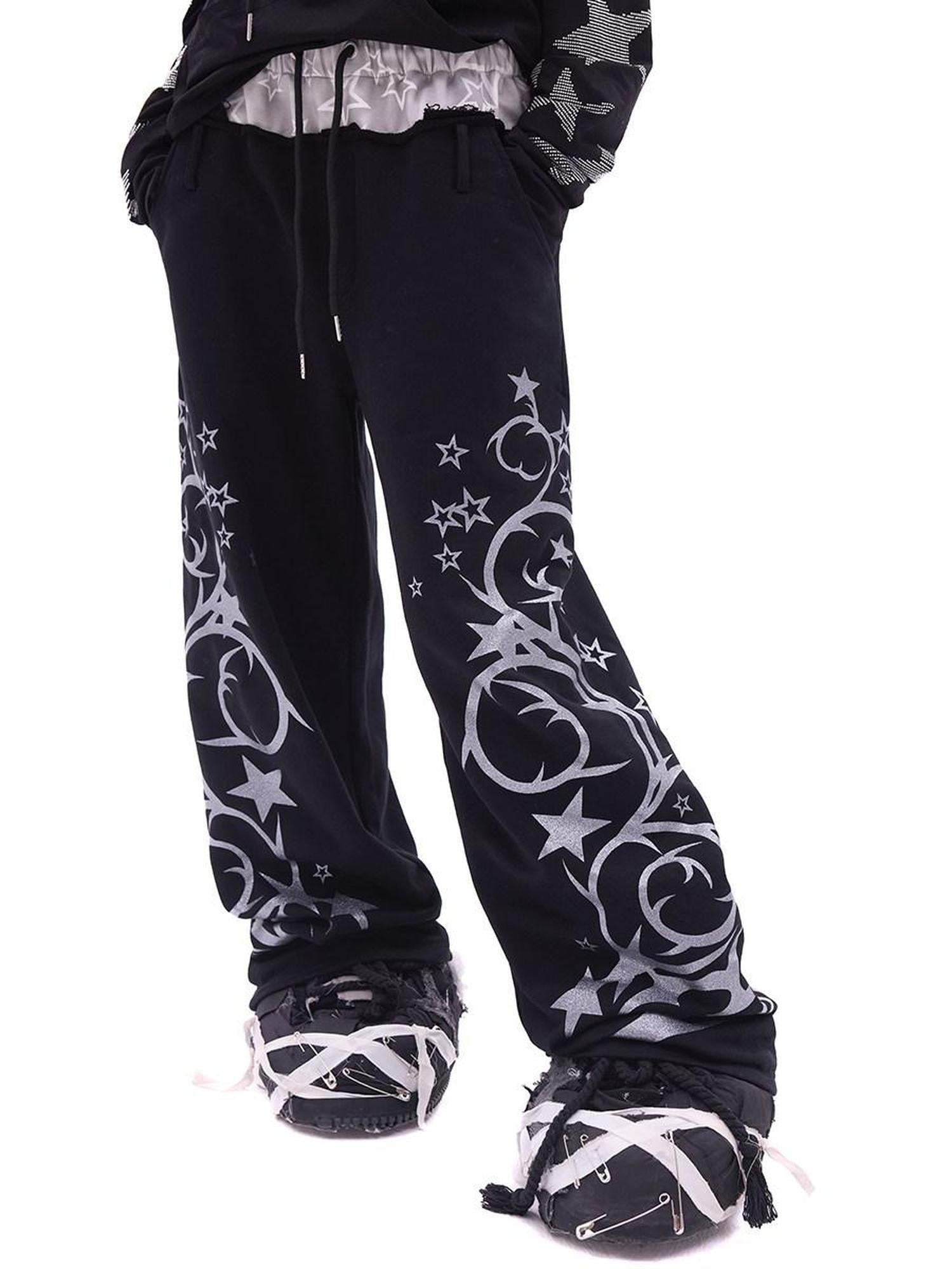 CFIERCE Soft 100 Percent Cotton Embroidered Street Loose Fit Black Casual Pants