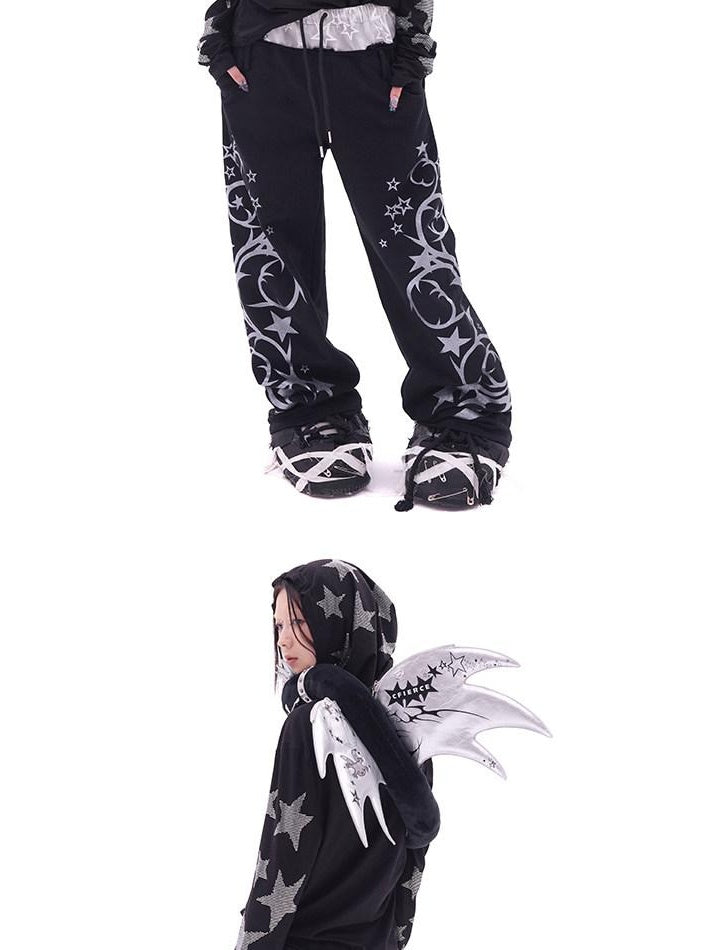 CFIERCE Soft 100 Percent Cotton Embroidered Street Loose Fit Black Casual Pants