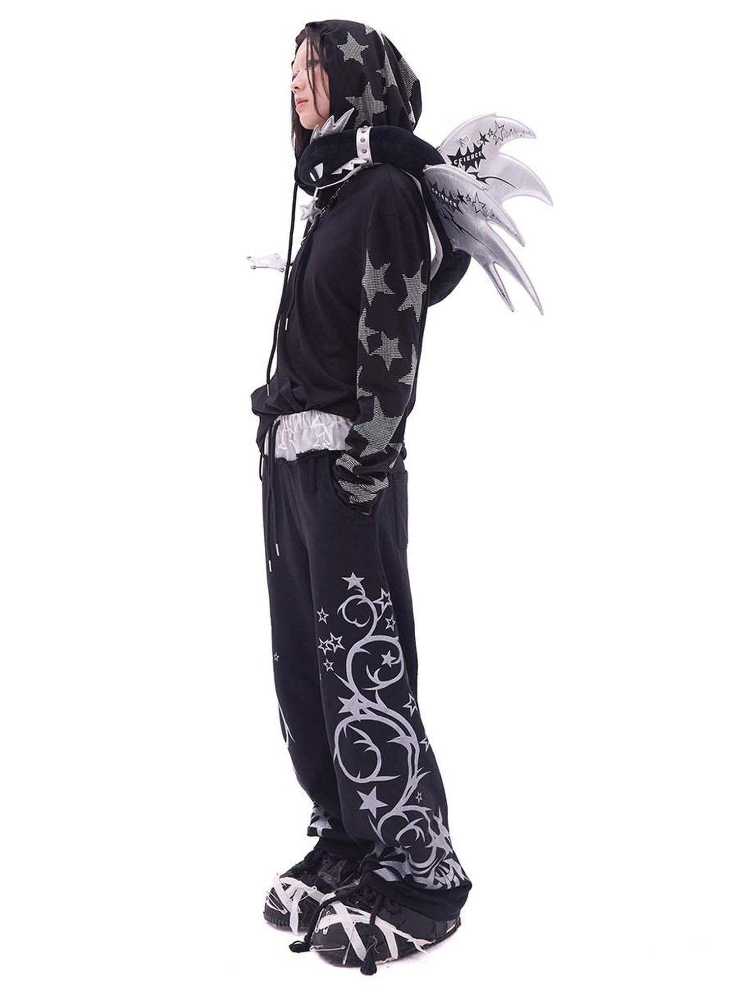 CFIERCE Soft 100 Percent Cotton Embroidered Street Loose Fit Black Casual Pants