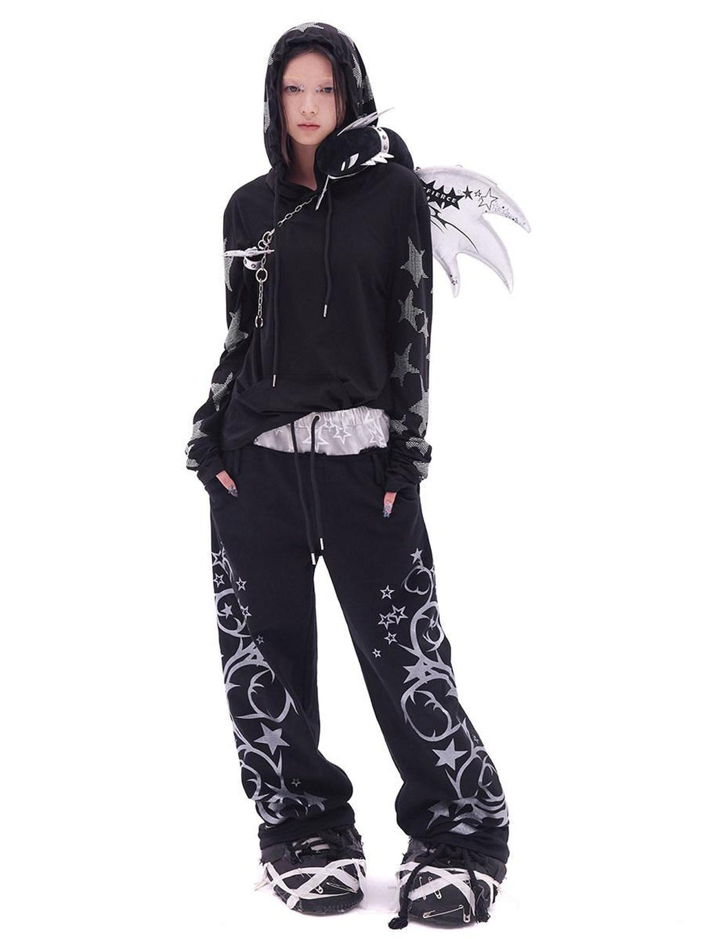CFIERCE Soft 100 Percent Cotton Embroidered Street Loose Fit Black Casual Pants