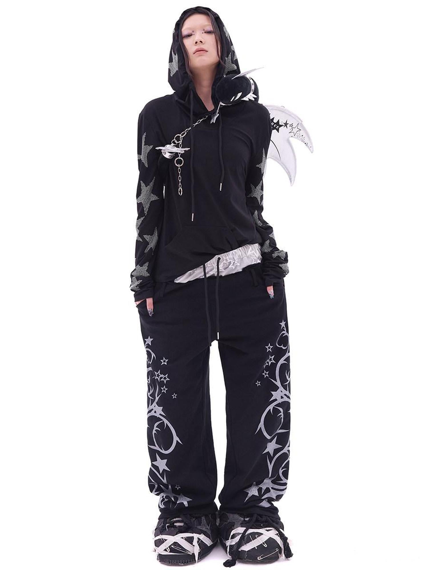 CFIERCE Soft 100 Percent Cotton Embroidered Street Loose Fit Black Casual Pants