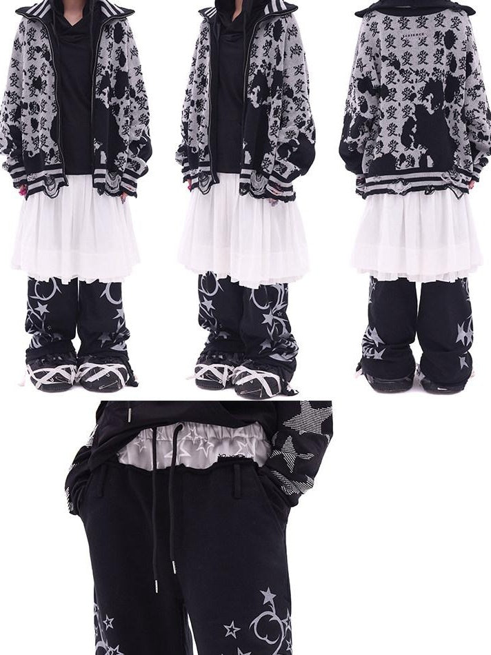 CFIERCE Soft 100 Percent Cotton Embroidered Street Loose Fit Black Casual Pants