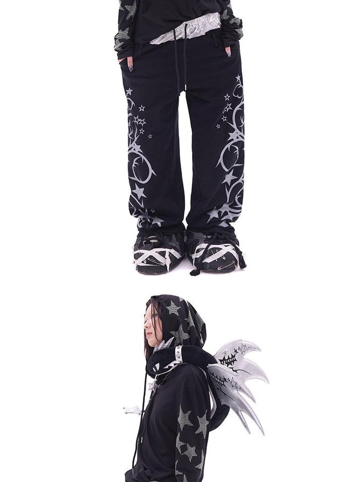 CFIERCE Soft 100 Percent Cotton Embroidered Street Loose Fit Black Casual Pants