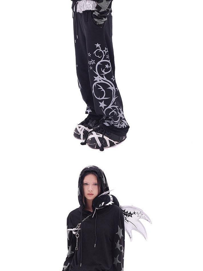 CFIERCE Soft 100 Percent Cotton Embroidered Street Loose Fit Black Casual Pants