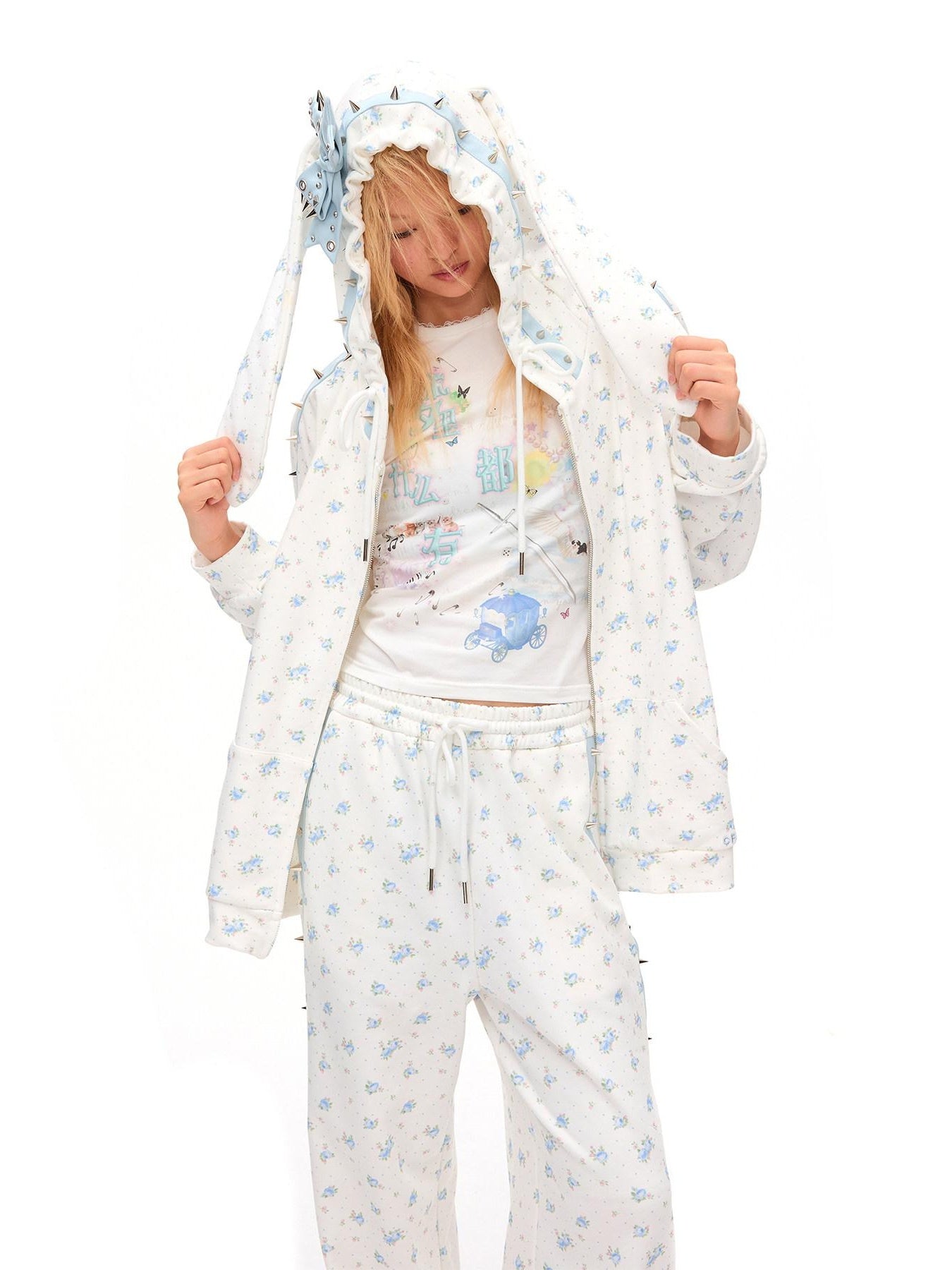 CFIERCE Soft 100 Percent Cotton Floral Loose Fit Hooded Zipper Unisex Pullover