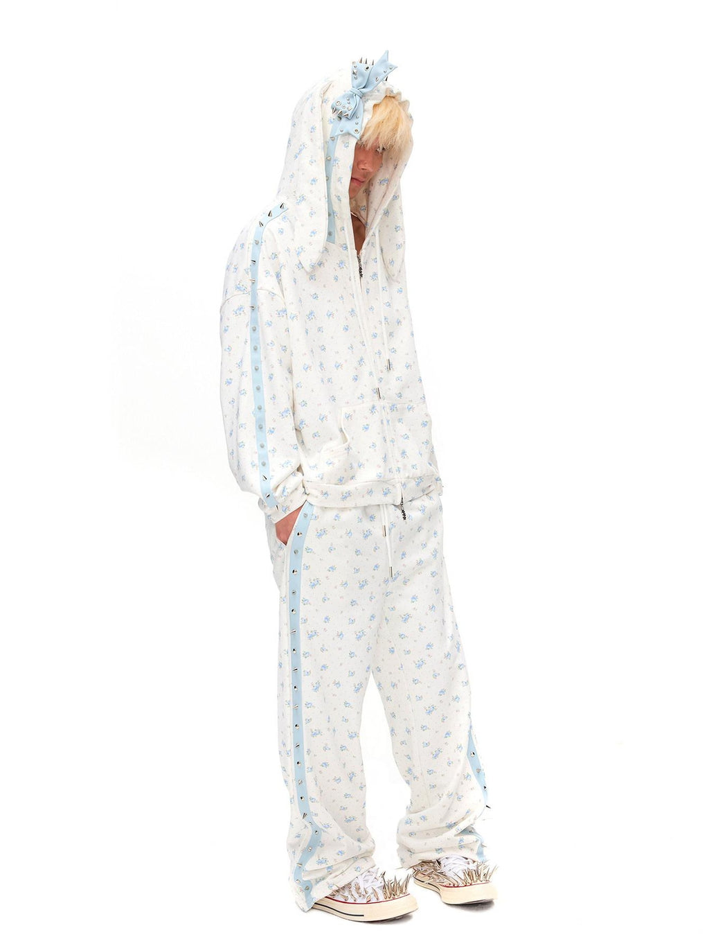 CFIERCE Soft 100 Percent Cotton Floral Loose Fit Hooded Zipper Unisex Pullover