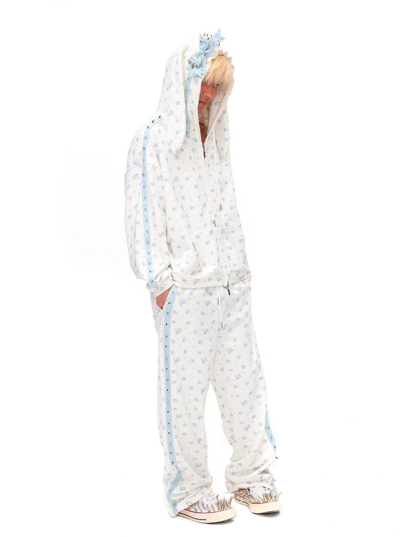 CFIERCE Soft 100 Percent Cotton Floral Loose Fit Hooded Zipper Unisex Pullover