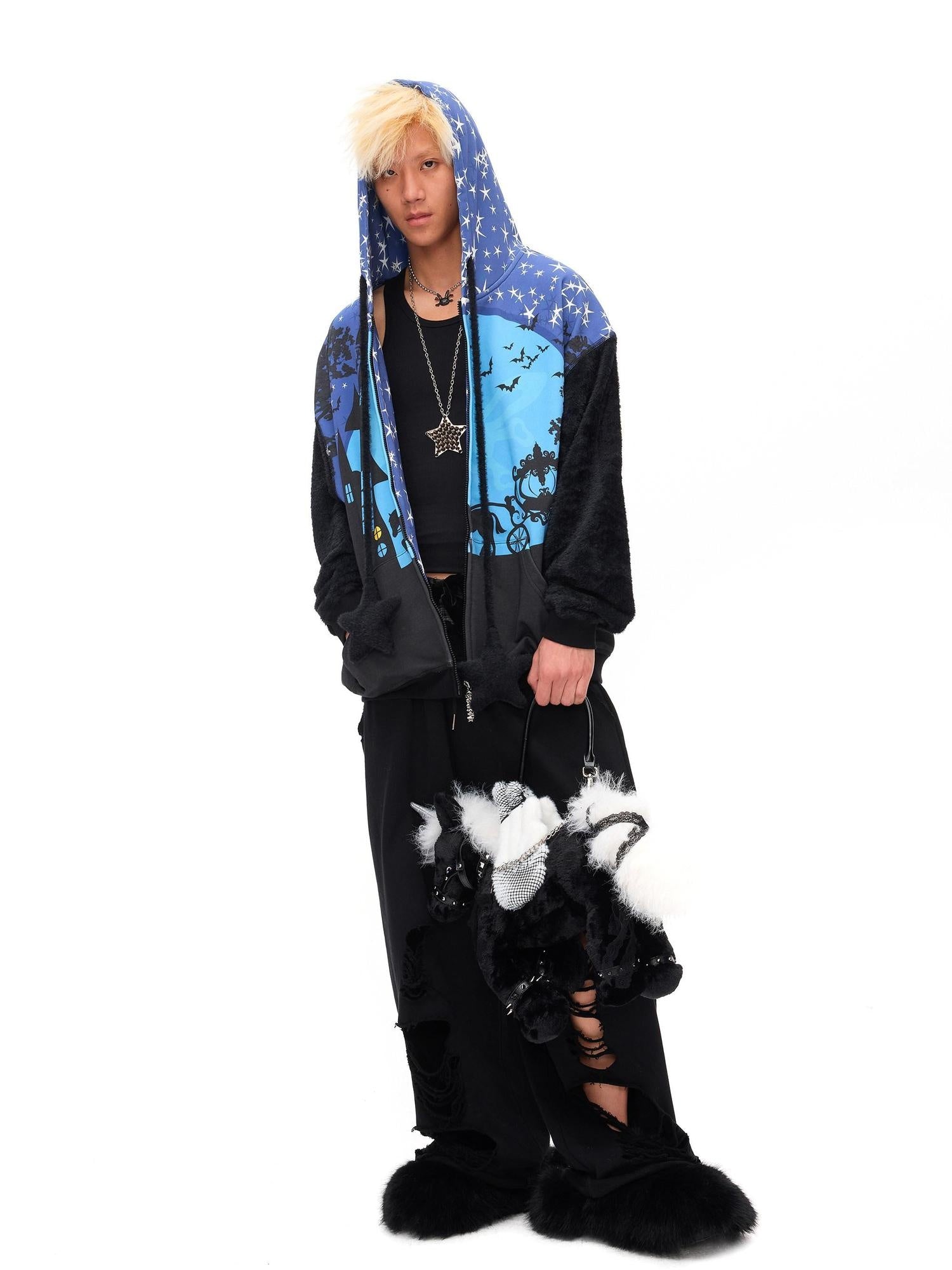 CFIERCE Soft 100 Percent Cotton Loose Oversized Zip Hooded Pullover Unisex Hoodie