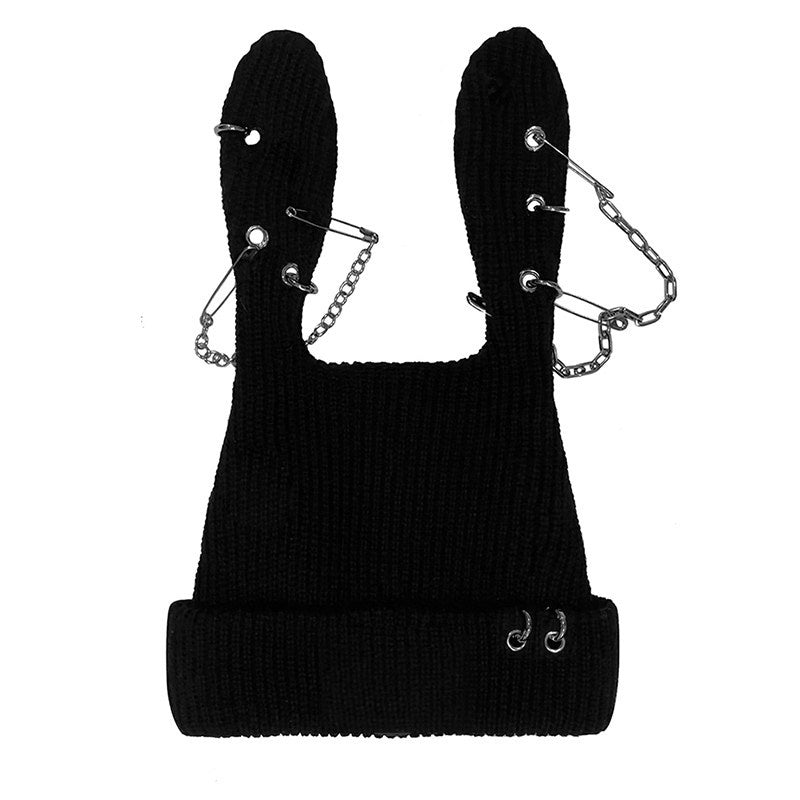 CFIERCE_Soft_Acrylic_Knit_Cute_Sweet_Style_Adjustable_Unisex_Black_Beanie_Hat_MISSTT