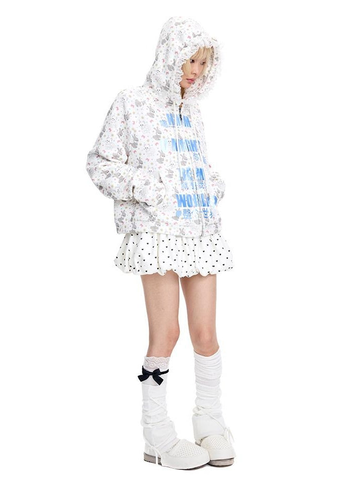 CFIERCE Soft Cotton Blend Hooded Cartoon Zip Oversized Streetwear Unisex Teen Cardigan