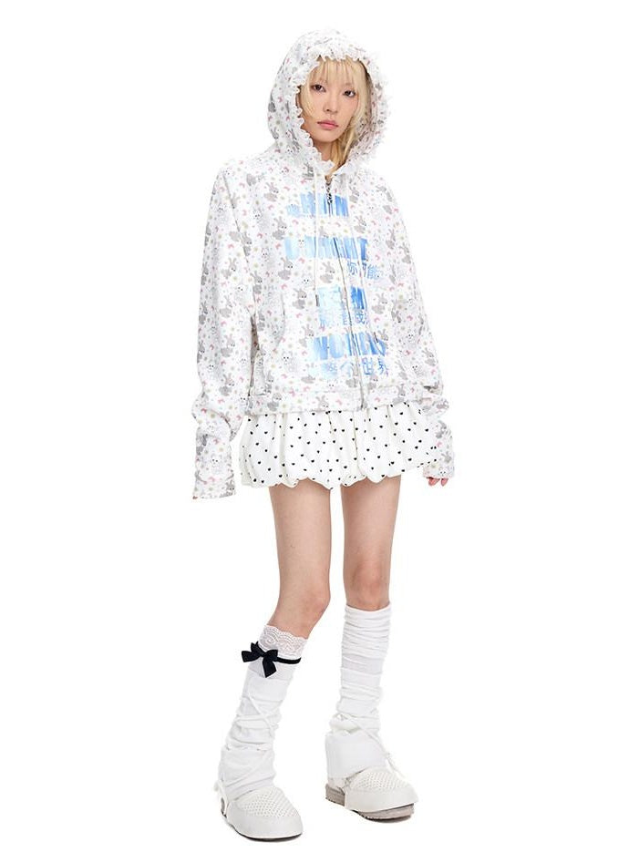 CFIERCE Soft Cotton Blend Hooded Cartoon Zip Oversized Streetwear Unisex Teen Cardigan