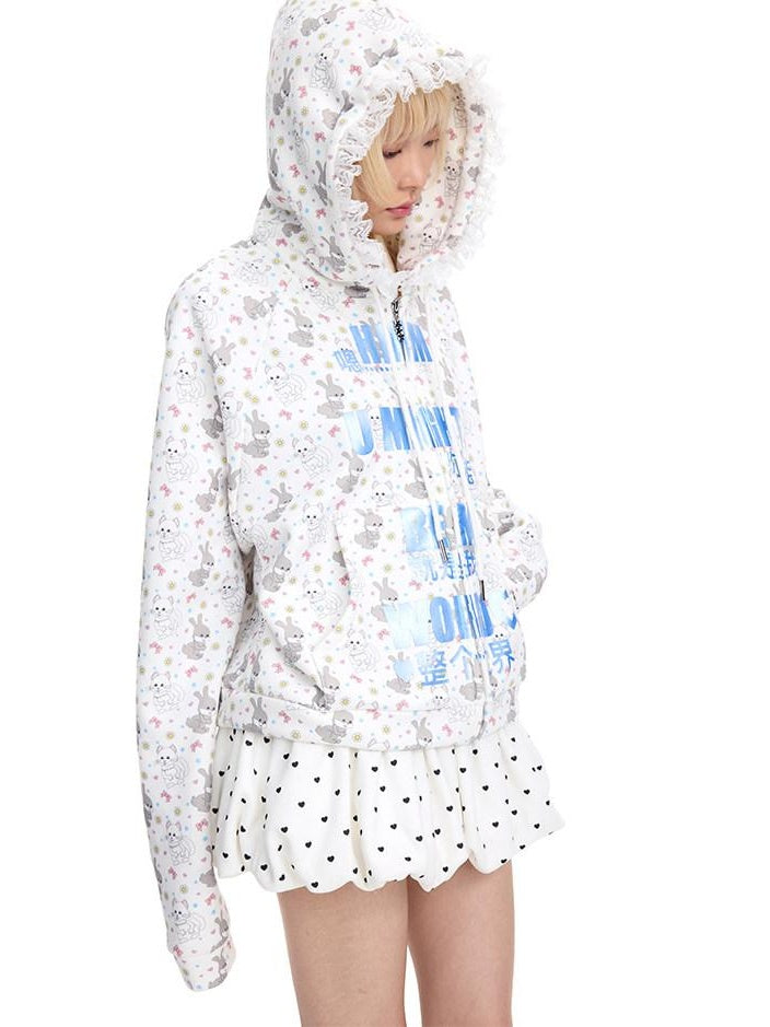 CFIERCE Soft Cotton Blend Hooded Cartoon Zip Oversized Streetwear Unisex Teen Cardigan