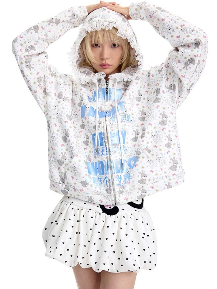 CFIERCE Soft Cotton Blend Hooded Cartoon Zip Oversized Streetwear Unisex Teen Cardigan