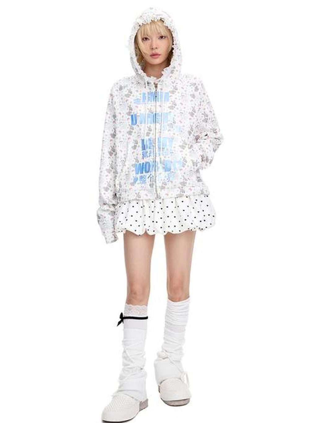 CFIERCE Soft Cotton Blend Hooded Cartoon Zip Oversized Streetwear Unisex Teen Cardigan