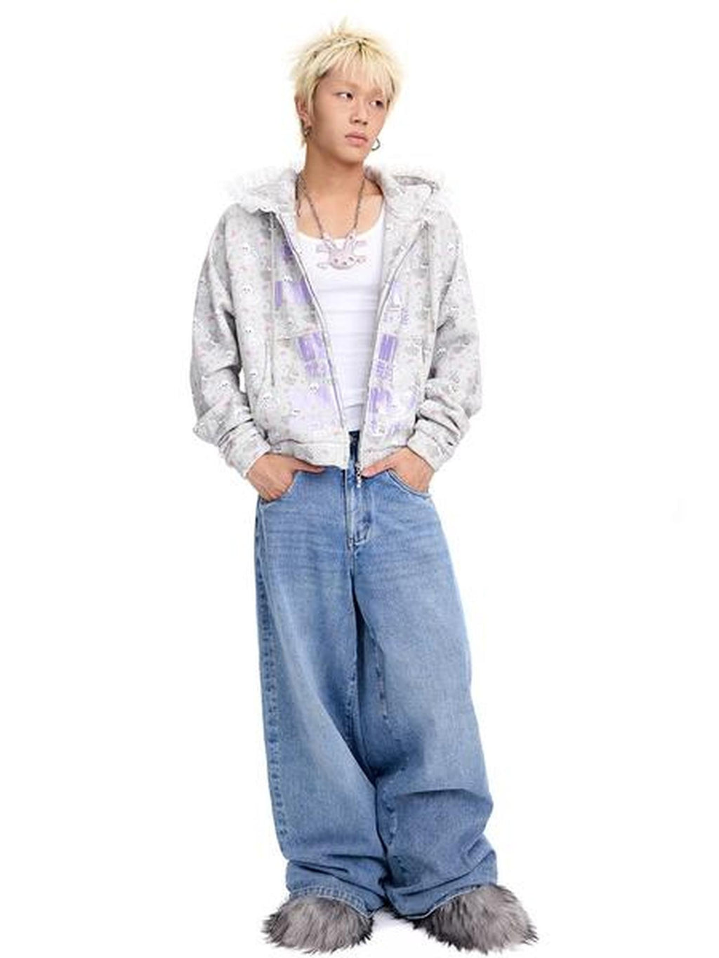 CFIERCE Soft Cotton Blend Hooded Cartoon Zip Oversized Streetwear Unisex Teen Cardigan