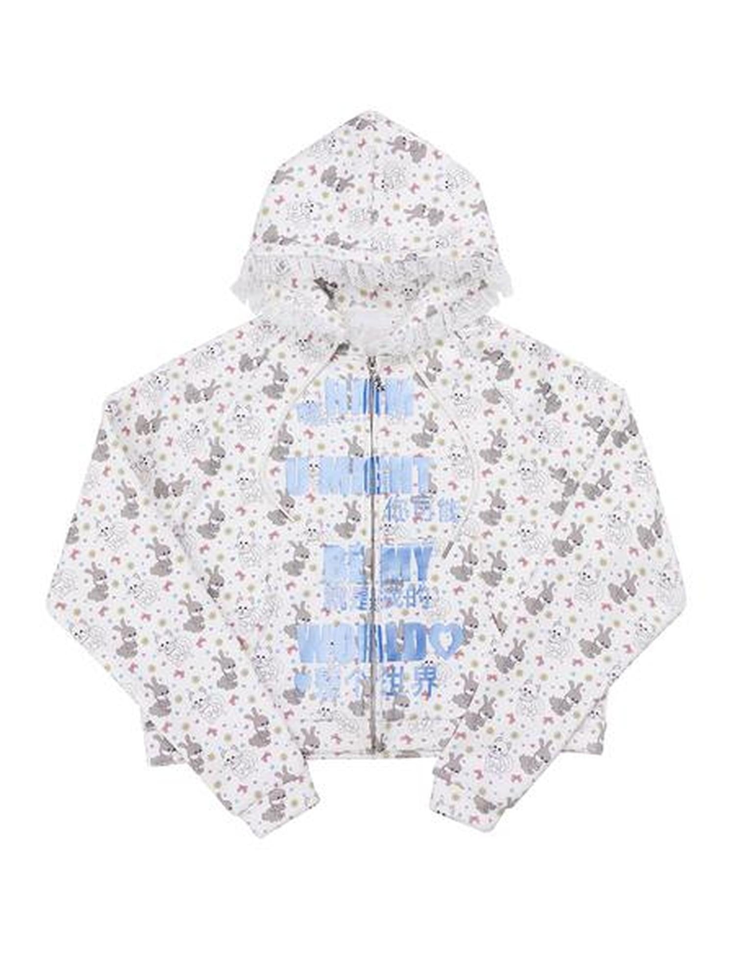 CFIERCE Soft Cotton Blend Hooded Cartoon Zip Oversized Streetwear Unisex Teen Cardigan