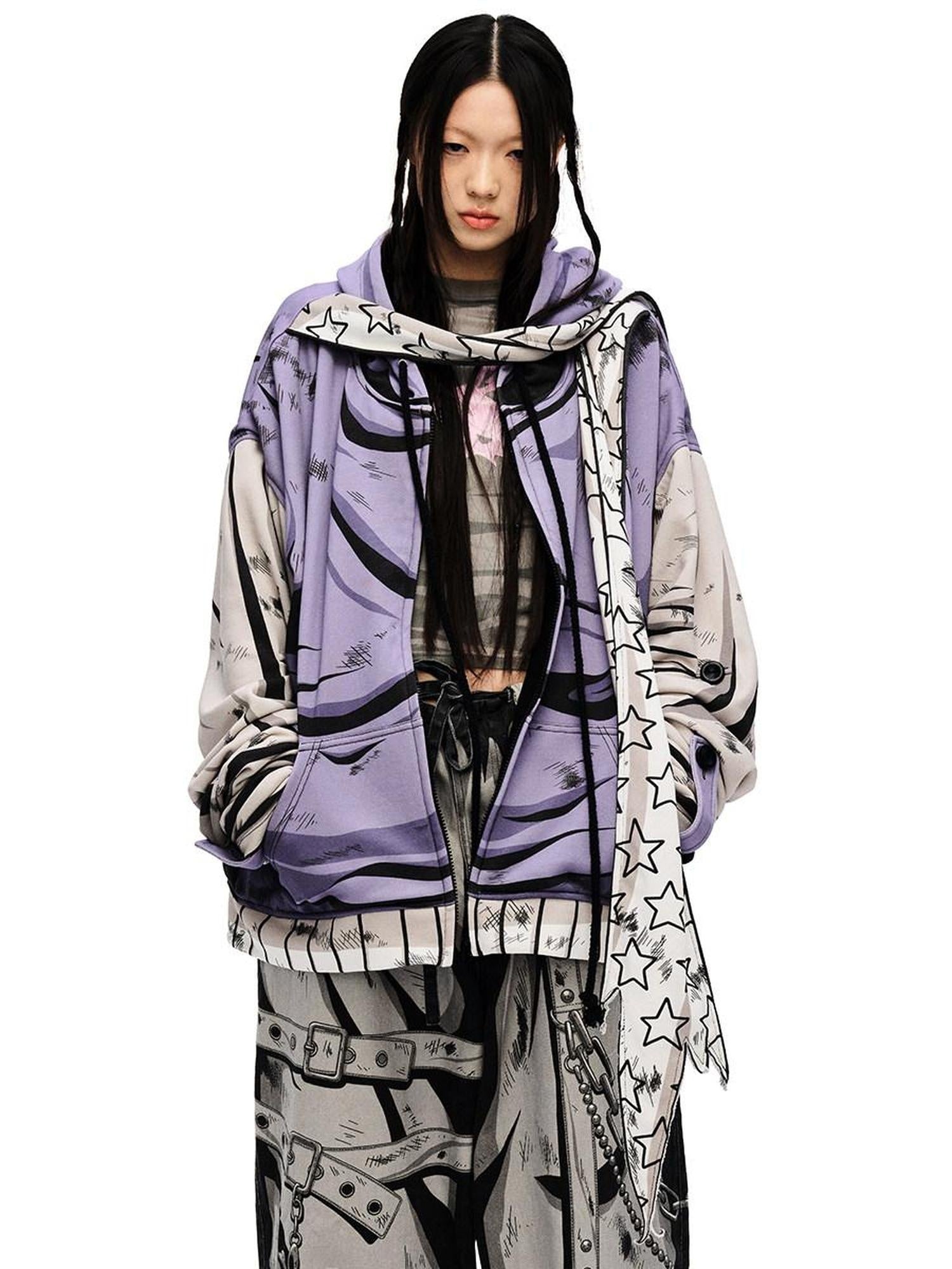 CFIERCE Soft Cotton Blend Loose Fit Hooded Long Sleeve Unisex Teen Purple Hoodie