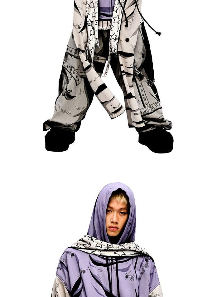 CFIERCE Soft Cotton Blend Loose Fit Hooded Long Sleeve Unisex Teen Purple Hoodie