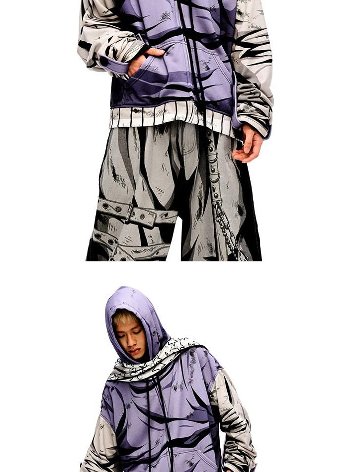 CFIERCE Soft Cotton Blend Loose Fit Hooded Long Sleeve Unisex Teen Purple Hoodie