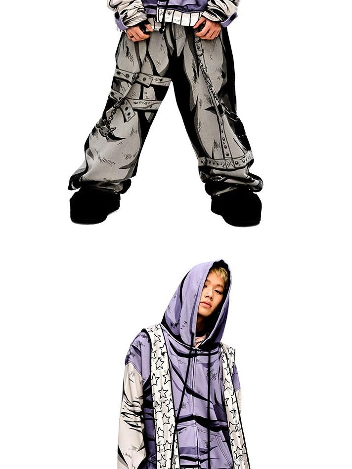 CFIERCE Soft Cotton Blend Loose Fit Hooded Long Sleeve Unisex Teen Purple Hoodie