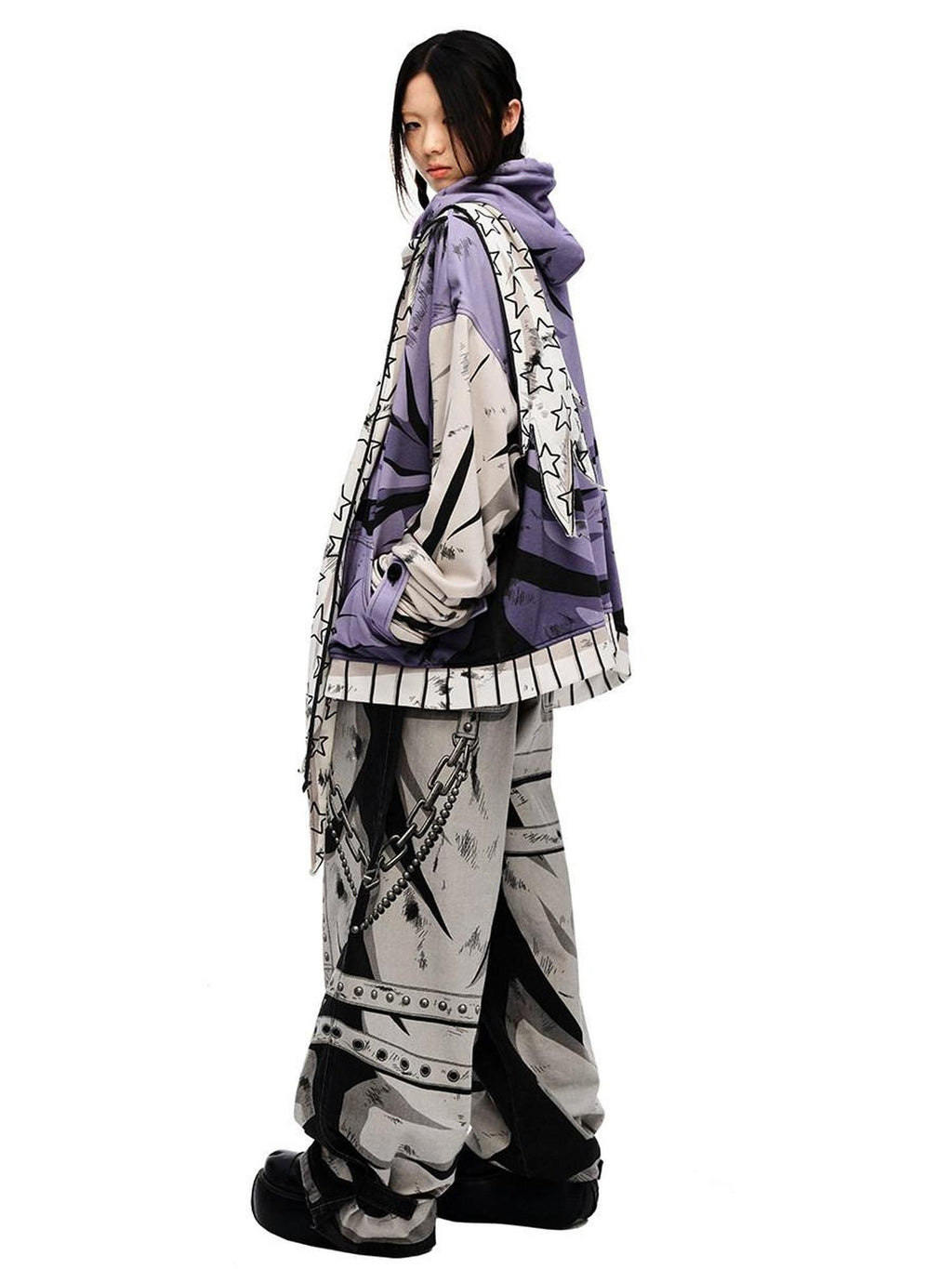 CFIERCE Soft Cotton Blend Loose Fit Hooded Long Sleeve Unisex Teen Purple Hoodie