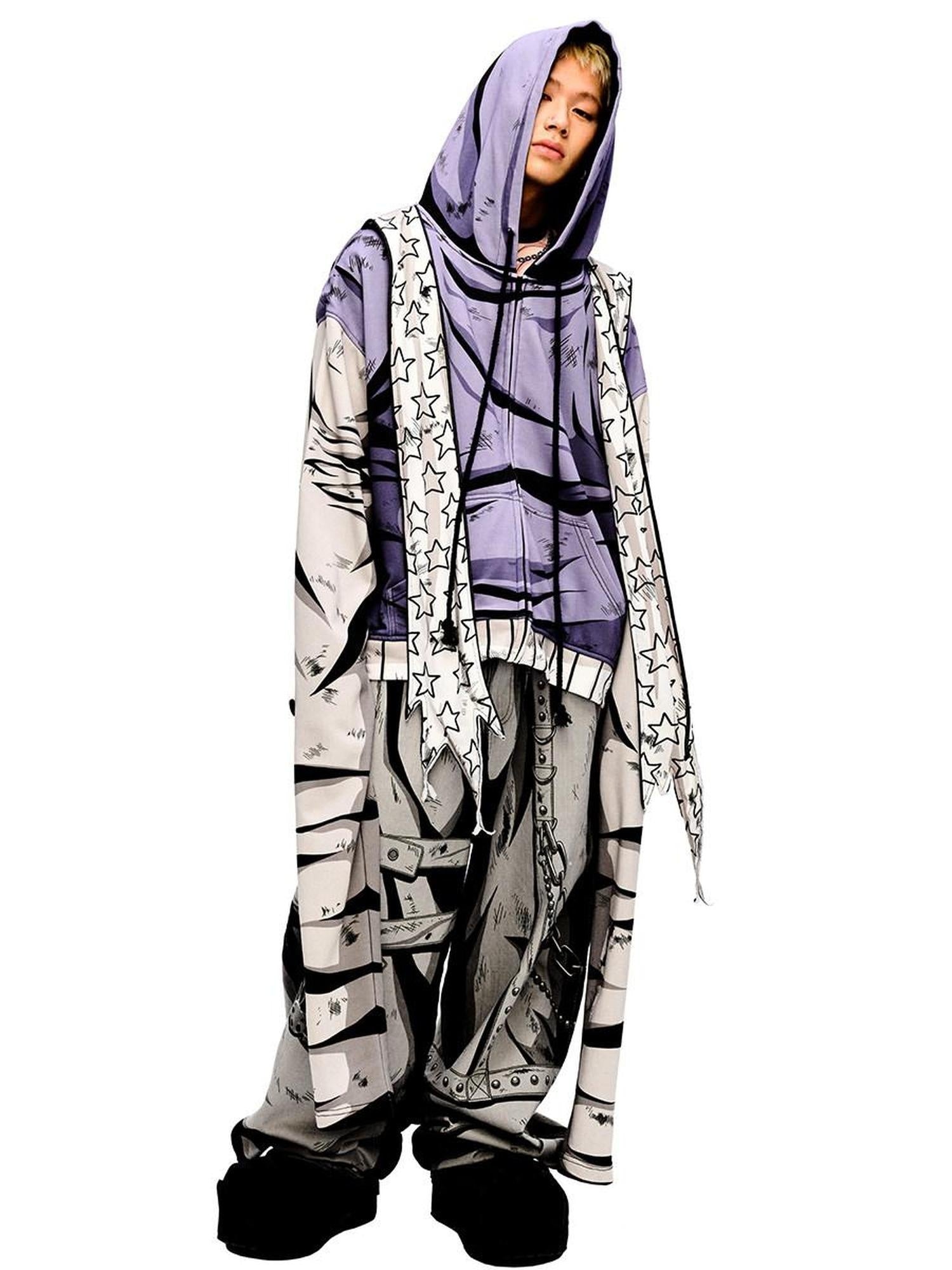 CFIERCE Soft Cotton Blend Loose Fit Hooded Long Sleeve Unisex Teen Purple Hoodie