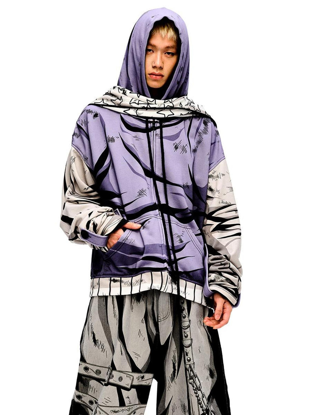 CFIERCE Soft Cotton Blend Loose Fit Hooded Long Sleeve Unisex Teen Purple Hoodie