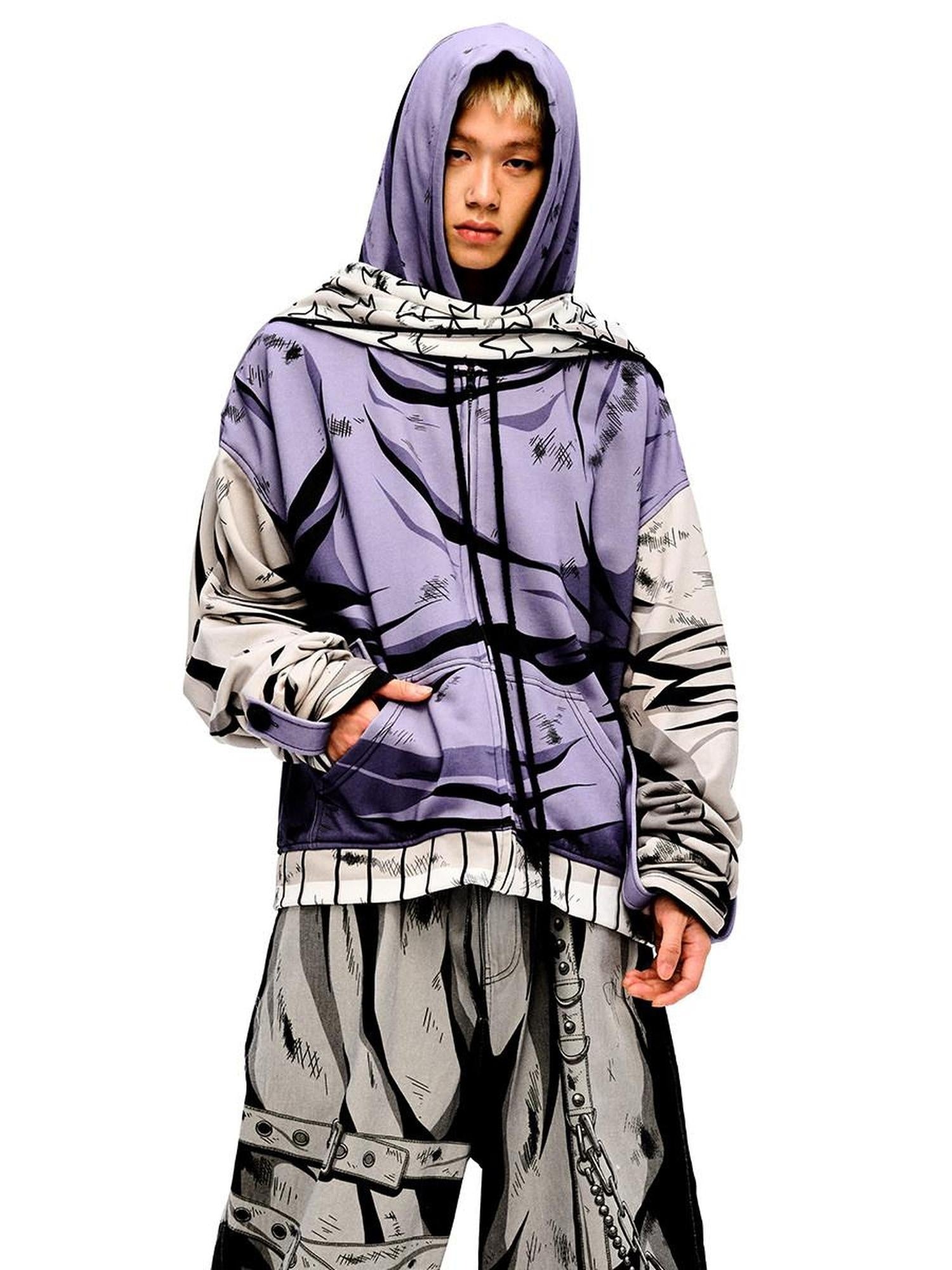 CFIERCE Soft Cotton Blend Loose Fit Hooded Long Sleeve Unisex Teen Purple Hoodie