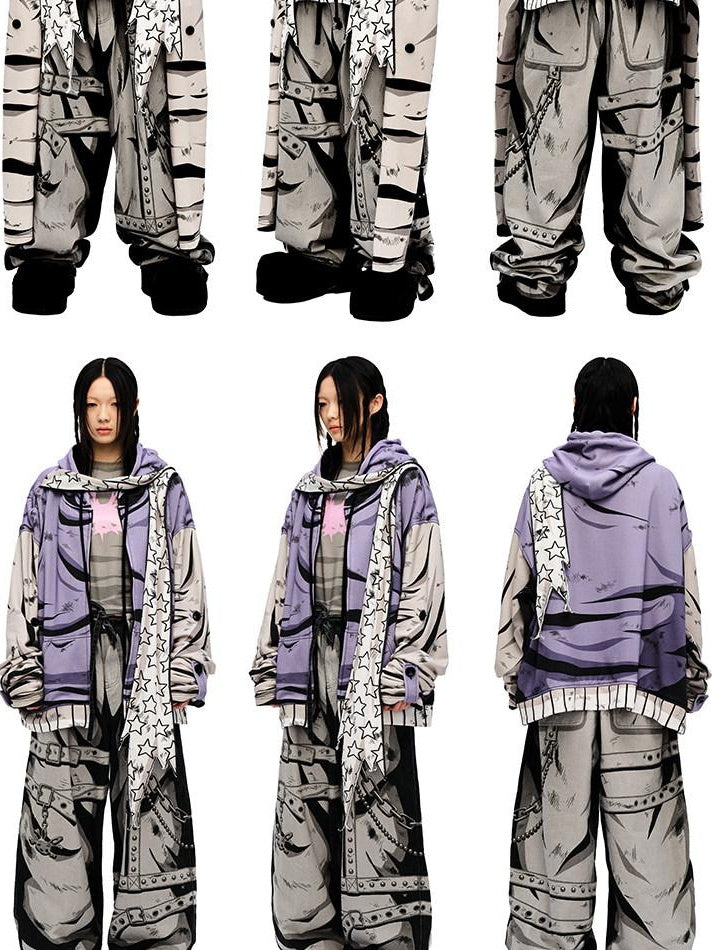 CFIERCE Soft Cotton Blend Loose Fit Hooded Long Sleeve Unisex Teen Purple Hoodie