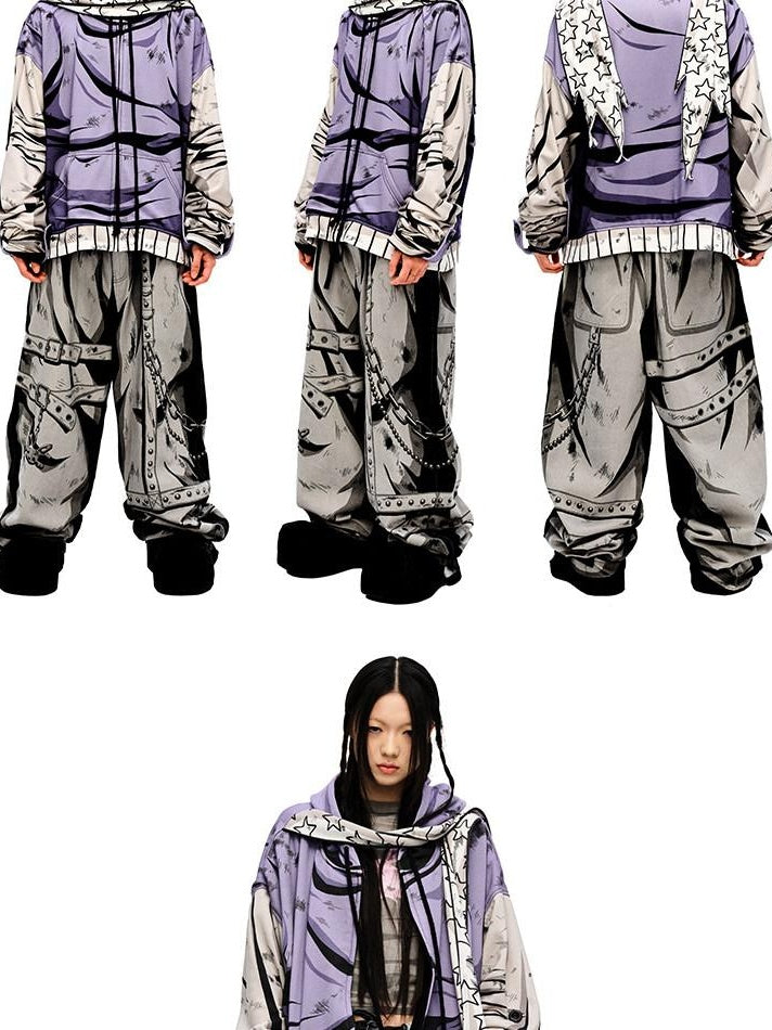 CFIERCE Soft Cotton Blend Loose Fit Hooded Long Sleeve Unisex Teen Purple Hoodie