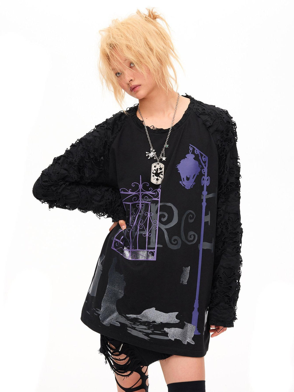 CFIERCE Soft Cotton Blend Printed Loose Fit Crew Neck Long Sleeve Unisex Tshirt