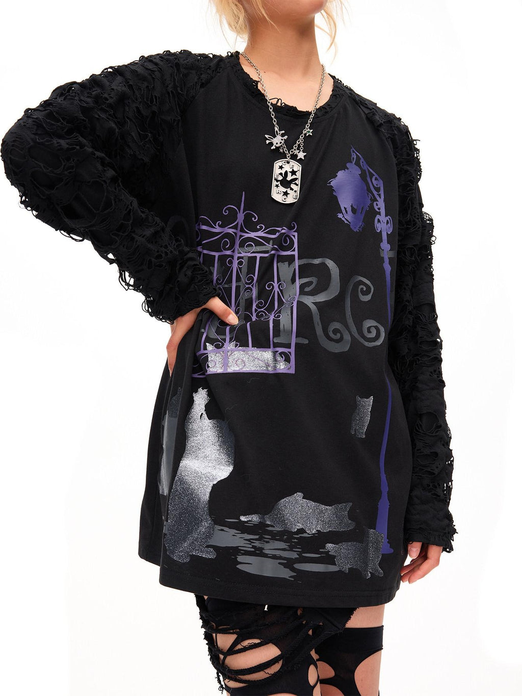 CFIERCE Soft Cotton Blend Printed Loose Fit Crew Neck Long Sleeve Unisex Tshirt